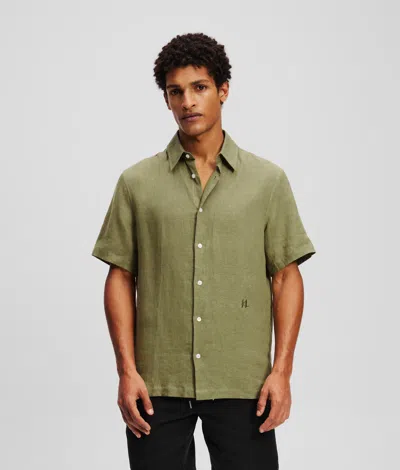 Karl Lagerfeld Kl Monogram Short-sleeved Shirt In Green