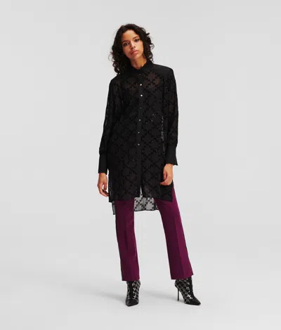 Karl Lagerfeld Kl Monogram Sparkle Tunic Shirt In Black