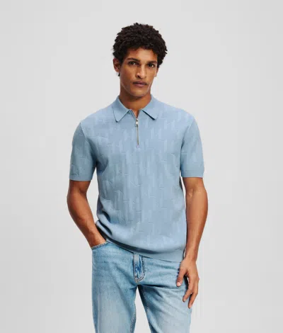 Karl Lagerfeld Kl Monogram Zip-up Polo Shirt In Blue