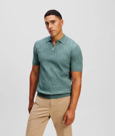 Karl Lagerfeld Kl Monogram Zip-up Polo Shirt In Green