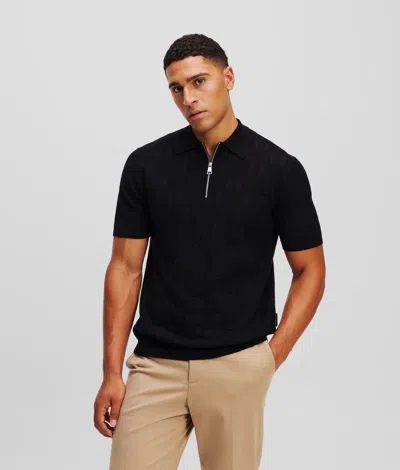 Karl Lagerfeld Kl Monogram Zip-up Polo Shirt