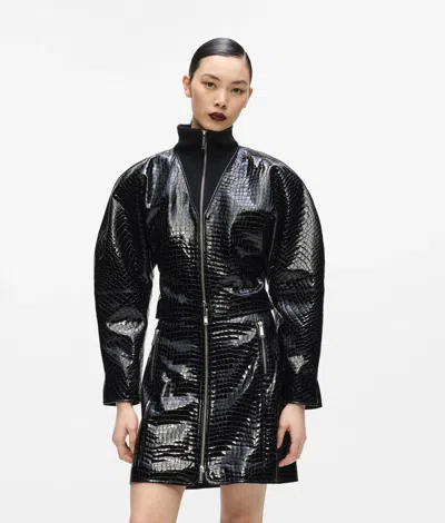 Karl Lagerfeld Kl Studio Croco Leather Jacket In Black