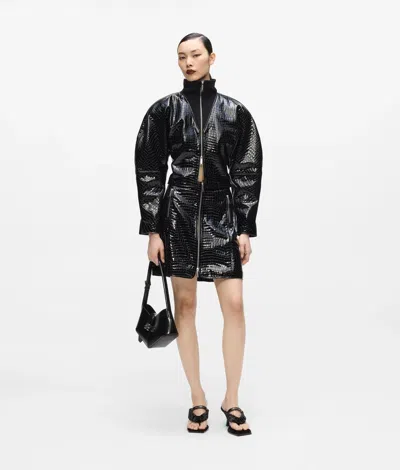 Karl Lagerfeld Kl Studio Croco Leather Skirt In Black