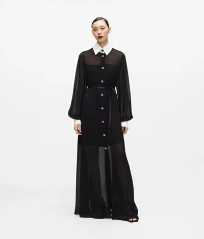 Karl Lagerfeld Kl Studio Georgette Shirt Dress In Black