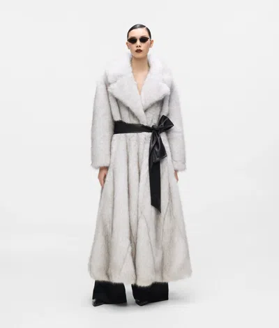 Karl Lagerfeld Kl Studio Long Faux Fur Coat In White