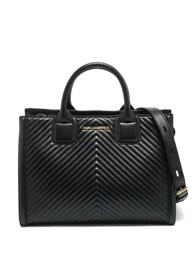 Pre-owned Karl Lagerfeld Klassik Chevron Tote Bag In Black