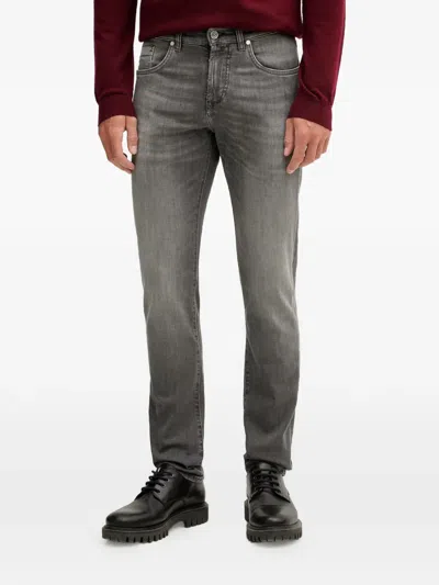Karl Lagerfeld Kl-jordan Faded Logo-patch Jeans In Gray