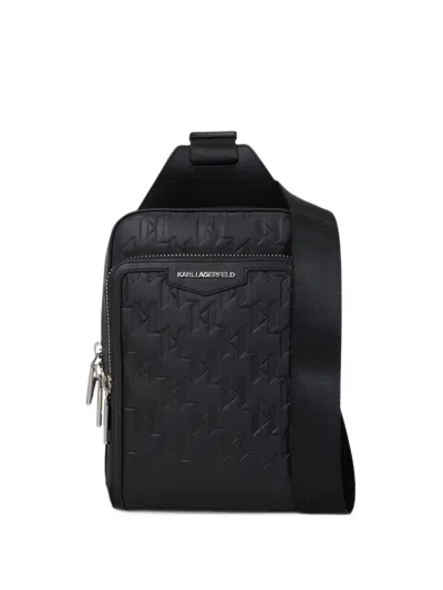 Karl Lagerfeld K/loom Kuriertasche Aus Leder Mit Monogramm-prägung In Black