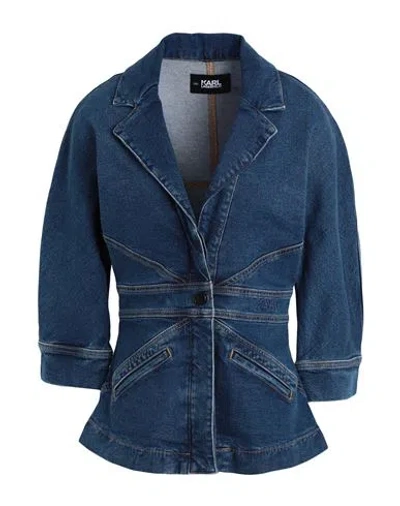 Karl Lagerfeld Klxav Tailored Denim Jacket Woman Blazer Blue Size L Cotton, Lyocell, Elastomultieste