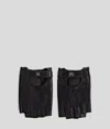 Karl Lagerfeld Monogram Fingerless Leather Gloves In Black