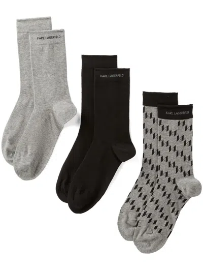 Karl Lagerfeld K/monogram Organic Cotton Socks (pack Of Three) In 996