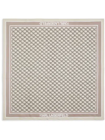 Karl Lagerfeld Monogram-print Silk Scarf In Neutrals