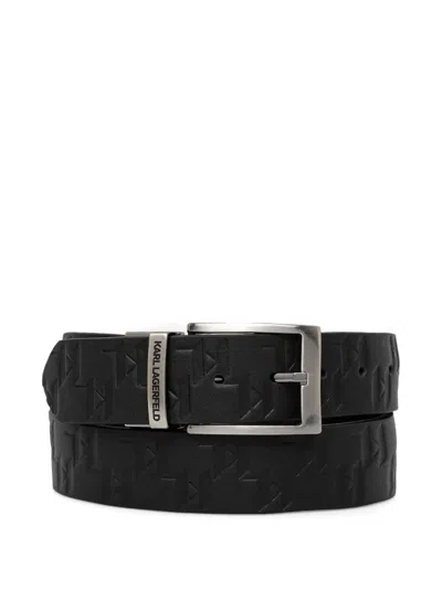 Karl Lagerfeld K/monogram Textured Logo Belt In Black