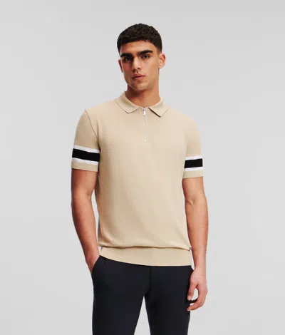 Karl Lagerfeld Knit Half-zip Polo In Sand