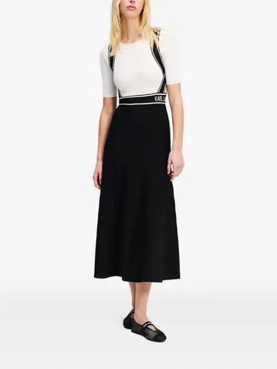 Karl Lagerfeld Knit Logo Sslv Dress In Black