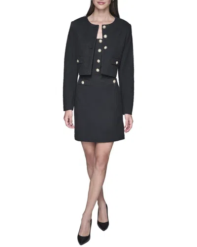 Karl Lagerfeld Knit Tweed Crop Jacket In Transparent