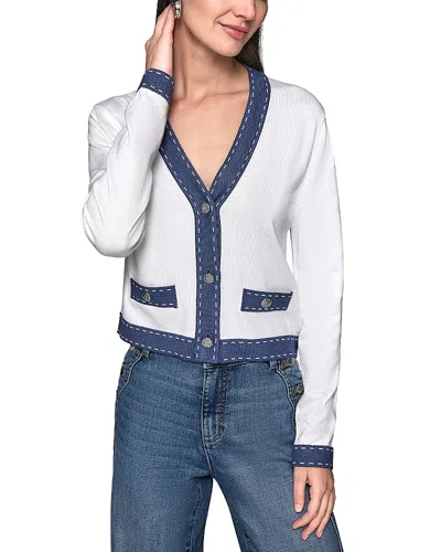 Karl Lagerfeld Knit V Neck Cardigan In Soft White  Indigo