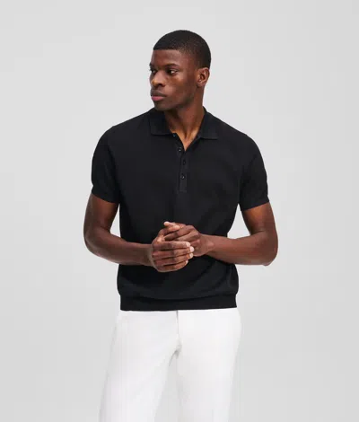 Karl Lagerfeld Knitted Button-up Polo Shirt In Black
