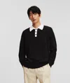 Karl Lagerfeld Knitted Long-sleeved Polo Shirt In Black
