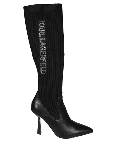 KARL LAGERFELD KNITTED POINTY-TOE KNEE BOOTS