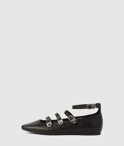Karl Lagerfeld Konnie Four-strap Buckle Flats In Black
