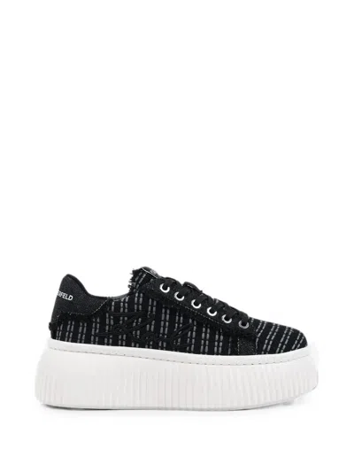 Karl Lagerfeld Kreeper Bouclé-knit Frayed Sneakers In Black