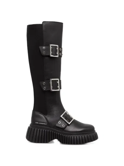 Karl Lagerfeld Kreeper Wedge Tri-buckle Boots In Black