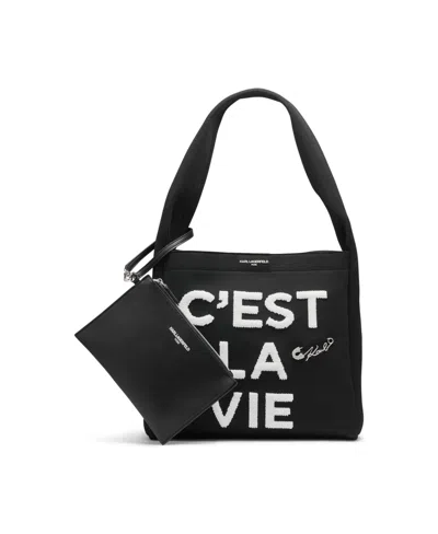 Karl Lagerfeld Kristina Hobo Bag In Black,white