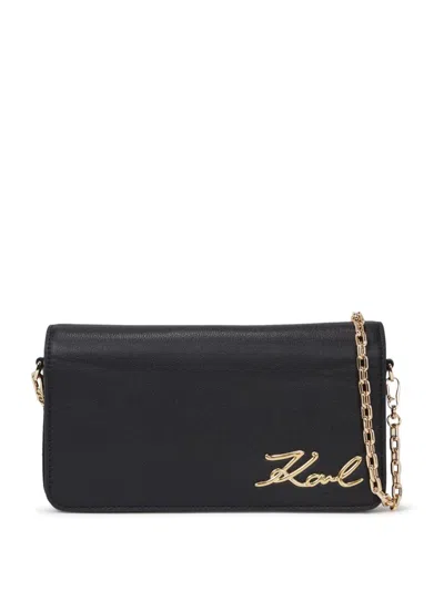 Karl Lagerfeld Signature Leather Shoulder Bag In Brown