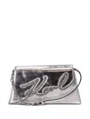 Karl Lagerfeld Signature Mini Handbag With Rhinestone Logo In Silver