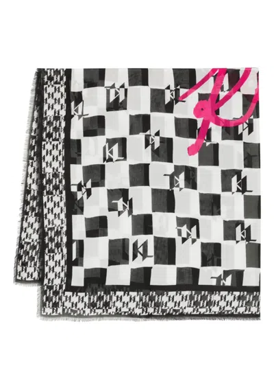 Karl Lagerfeld K/signature Checked Scarf In Black