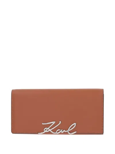 Karl Lagerfeld K/signature Continental Logo-plaque Wallet In Brown
