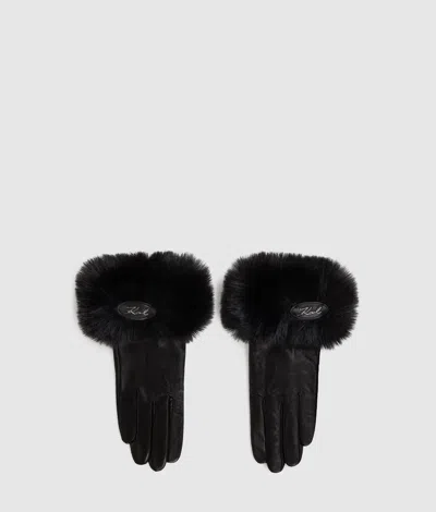 Karl Lagerfeld K/signature Faux-fur Gloves In Black