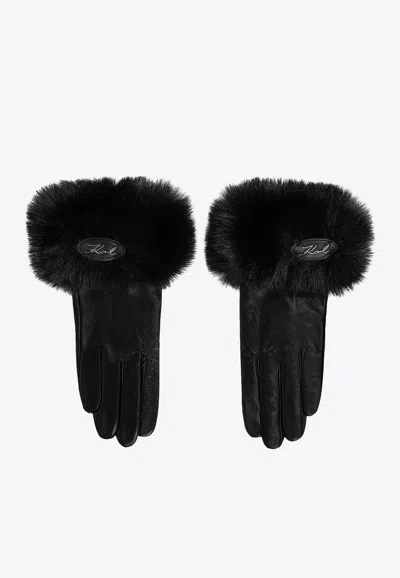 Karl Lagerfeld K/signature Faux-fur Leather Gloves In Black