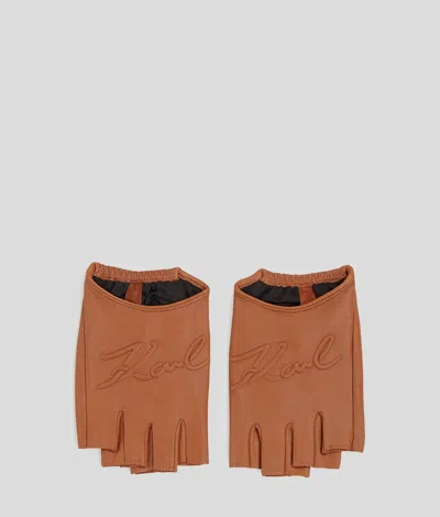 Karl Lagerfeld K/signature Fingerless Gloves In Brown