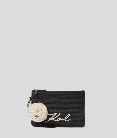 Karl Lagerfeld K/signature Flower Raffia Beach Pouch