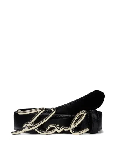 Karl Lagerfeld K/signature Leather Belt In Black