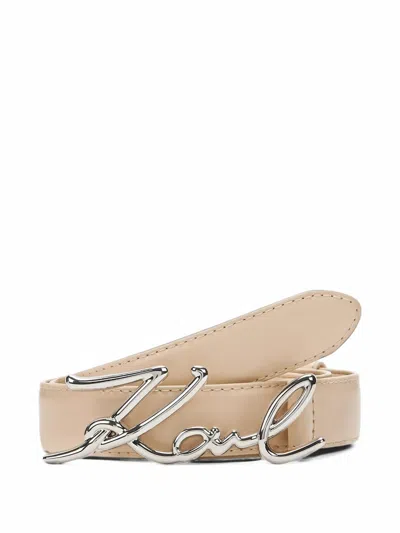 Karl Lagerfeld K/signature Leather Belt In Neutral
