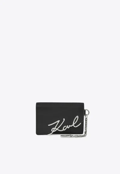 Karl Lagerfeld K/signature Leather Cardholder In Black