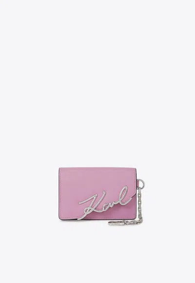 Karl Lagerfeld K/signature Leather Cardholder In Pink