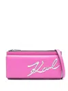 Karl Lagerfeld K/signature Leather Crossbody Wallet In Pink