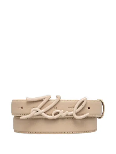 Karl Lagerfeld K/signature Logo-plaque Leather Belt In Neutral