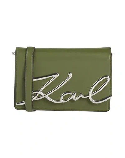 Karl Lagerfeld K/signature Md Shoulderbag Woman Cross-body Bag Military Green Size - Bovine Leather