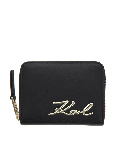 Karl Lagerfeld Signature Zip-around Wallet In Black