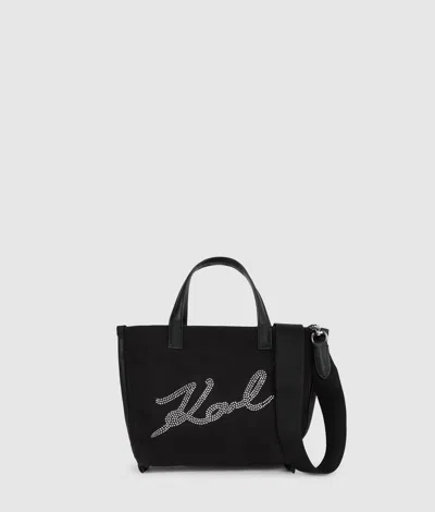 Karl Lagerfeld K/signature Mini Rhinestone Shopper In Black