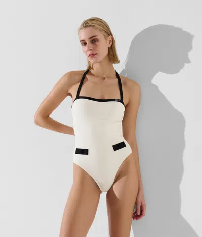 Karl Lagerfeld Signature Swimsuit In White