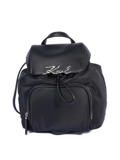 Karl Lagerfeld K/signature Nylon Small Backpack In Black