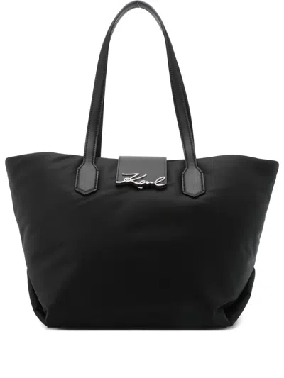 Karl Lagerfeld Ksignature-plaque Tote Bag In Black