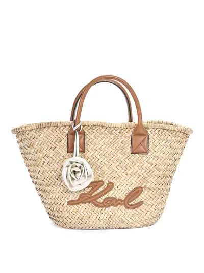 Karl Lagerfeld K/signature Raffia Medium Basket In Sand