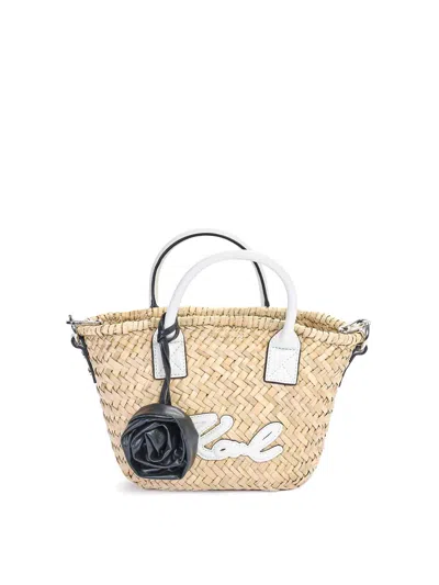 Karl Lagerfeld K/signature Raffia Small Basket In Sand